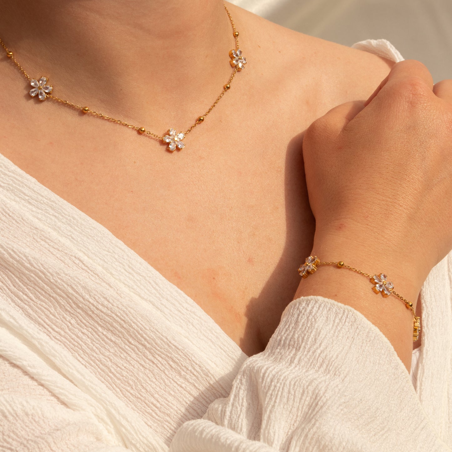 White Crystal Flower Bracelet