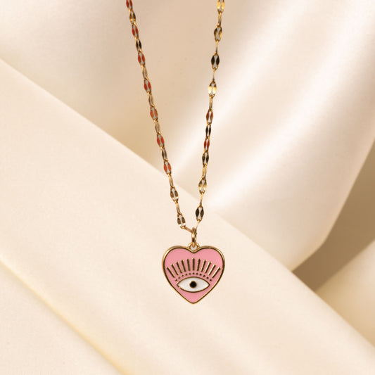 Pink Eye Heart Necklace