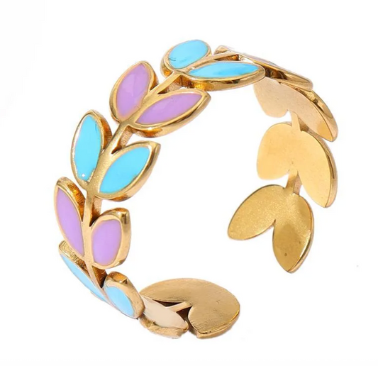 Lila & Blue Leaves Ring