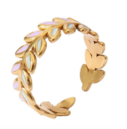 Light Blue & Lila Leaves Ring