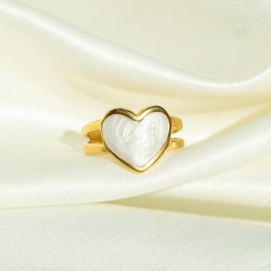 Golden White Heart Ring